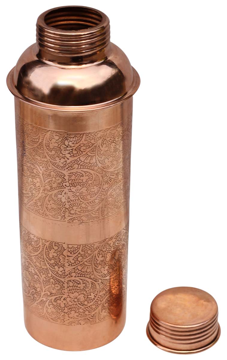 Wholesale Water Bottles – Copper Water Bottle – Engraved Floral & Leafy Motifs